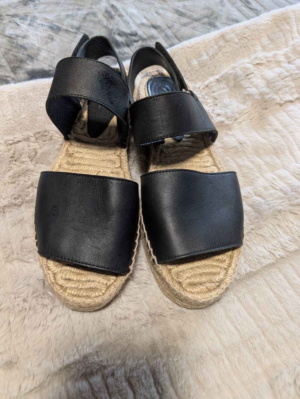 Vinces Black Leather Espadrille Sandals - Women